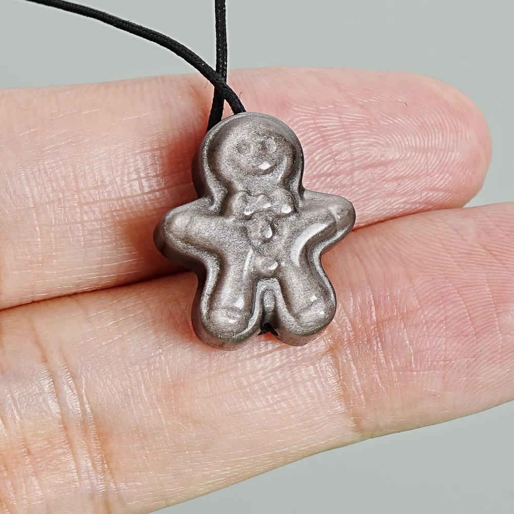 

5Pcs Silver Obsidian Gingerbread Man Pendant 20x17x9MM Silver Black Festive Cookie Charms for Christmas DIY Jewelry Making