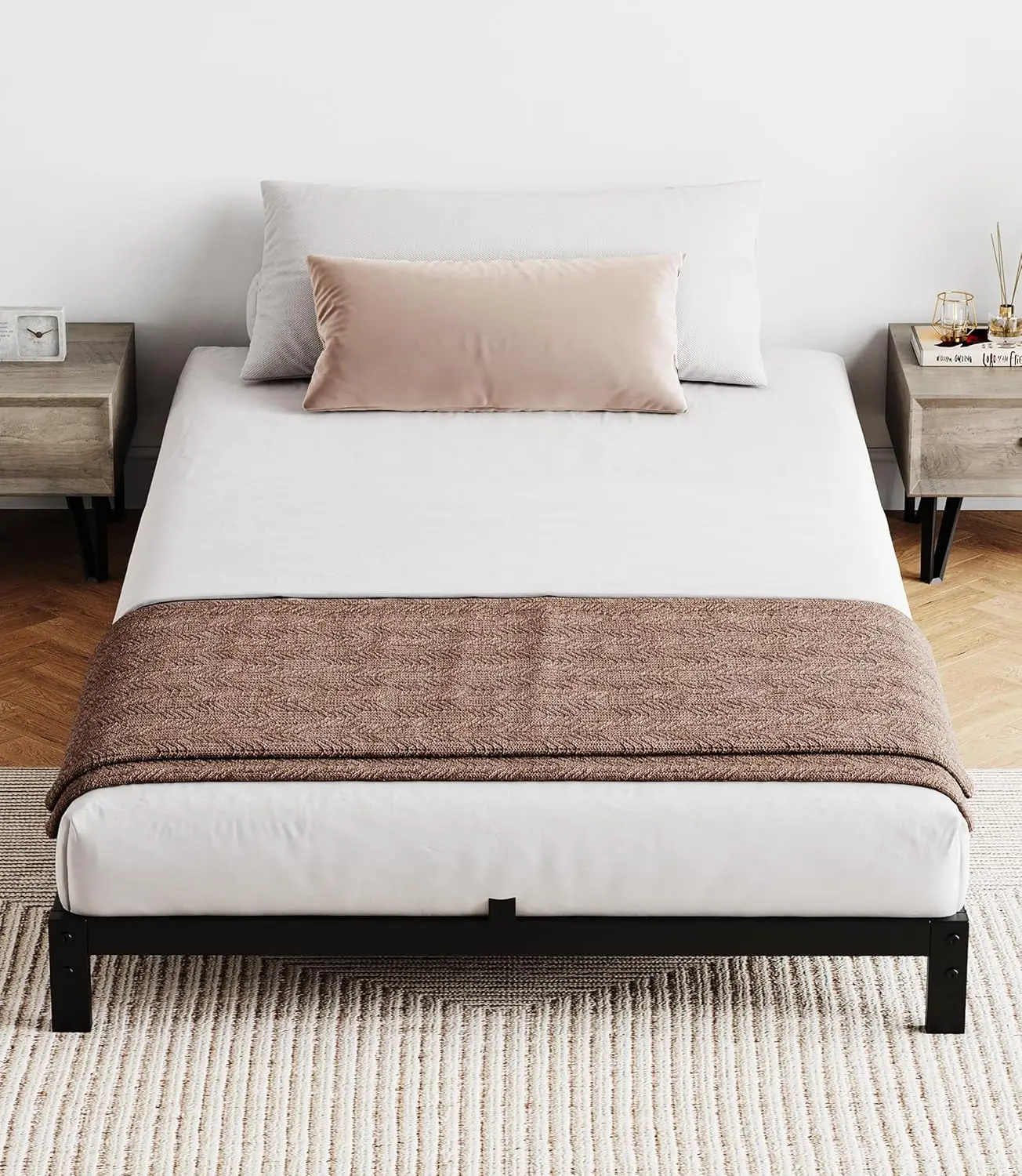 

6 Inch Twin Bed Frames with Under Bed Storage, Heavy Duty Mattress Foundation, Easy Assembly, No Box Spring Needed,75.2' Dx39