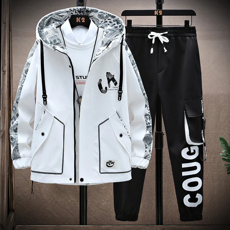 Men Sets Spring and Autumn Tooling Jacket Suit Men's Two-piece Suit Trend Korean Student Ins New Japanese Style Men's Clothing