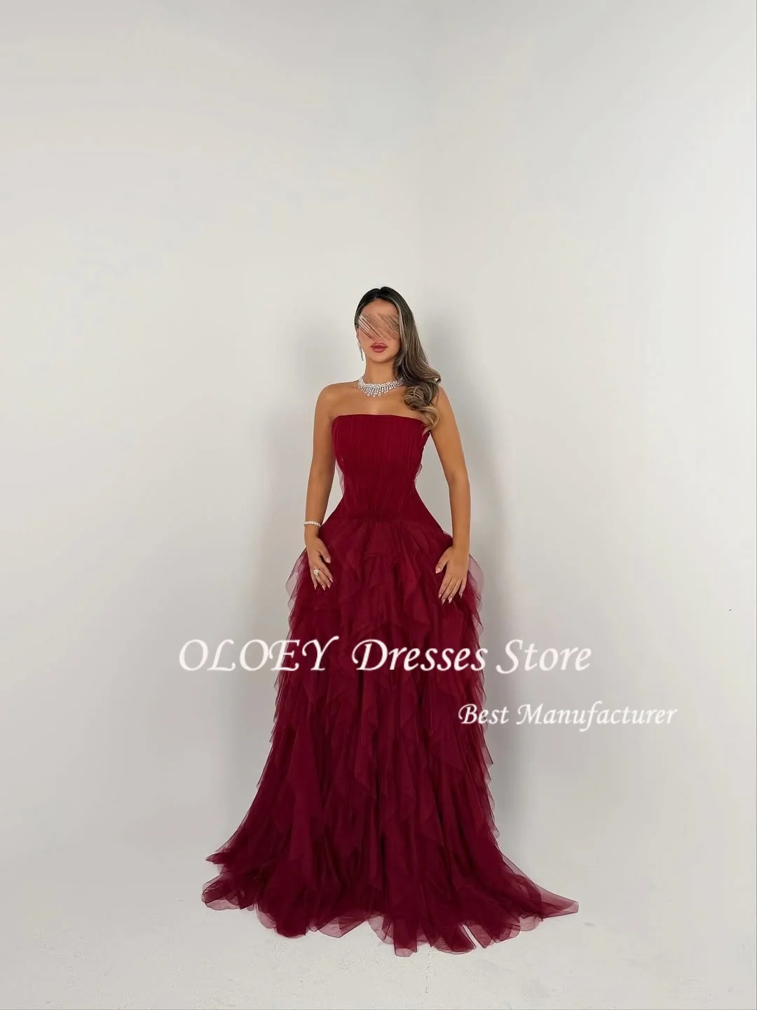 OLOEY フリル プロムドレス パーティードレス チュール A ライン イブニングドレス セレブドレス Vestidos カスタマイズされた特別な日のドレス