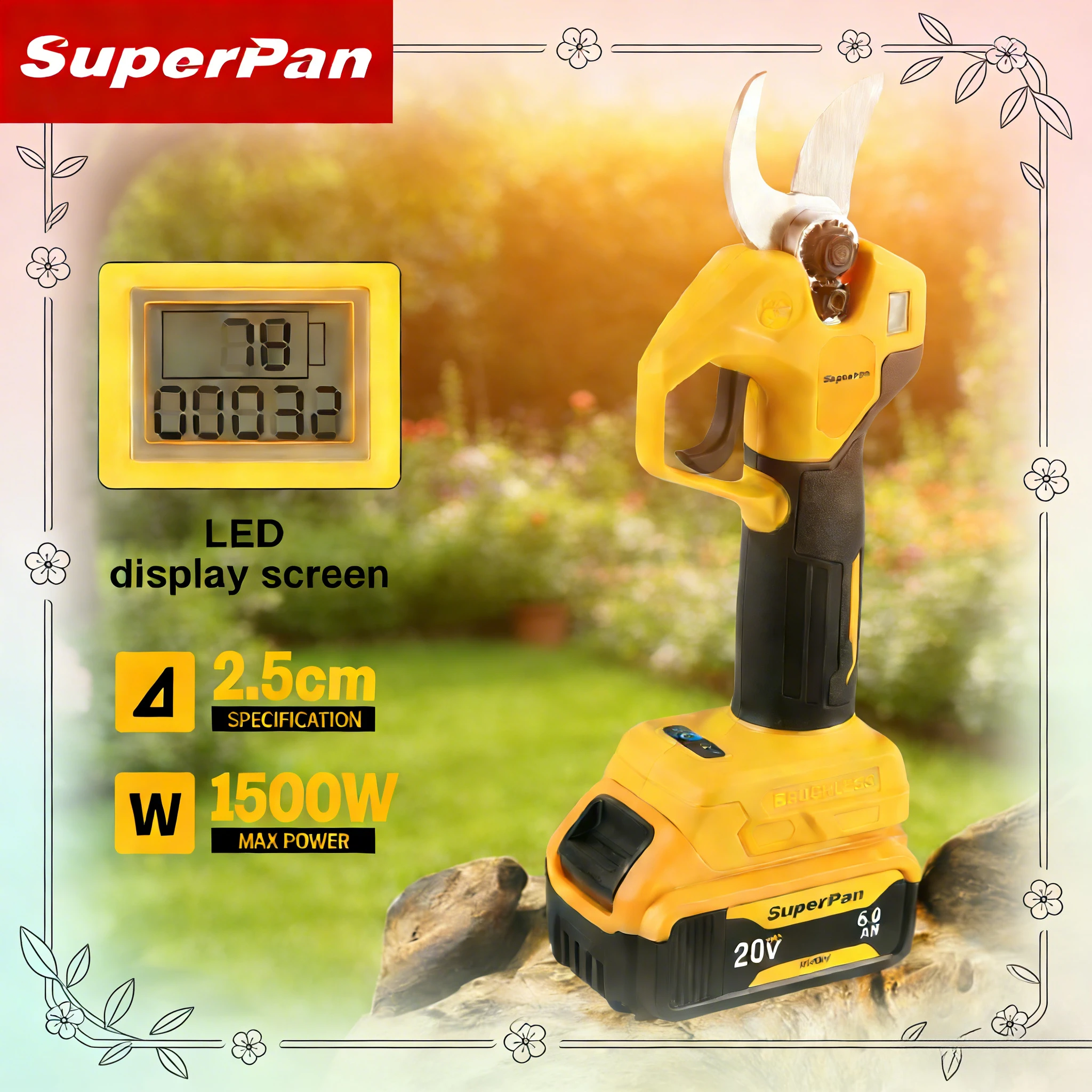 

Электрические секаторы SuperPan 20В, облегчающие работу, 20X, для обрезки деревьев, совместимые с аккумулятором DeWalt 20В.