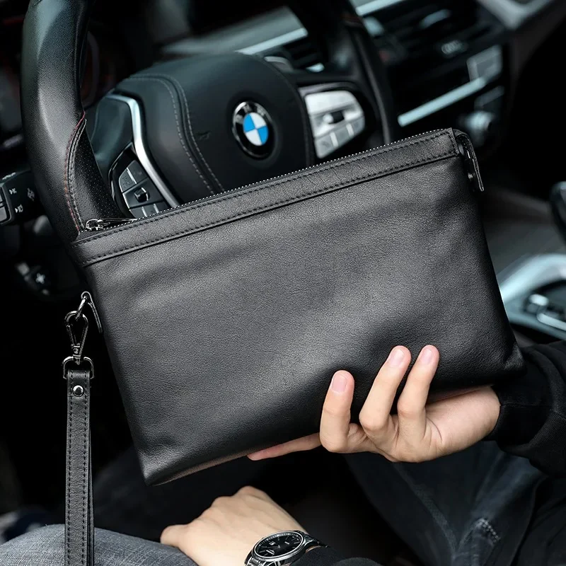 SENOFAN Brand Hand Bag Men Genuine Leather Soft Cowhide Clutches For Men Envelope Bag Men Wallet Clutch Bag Phone Pocket Hot