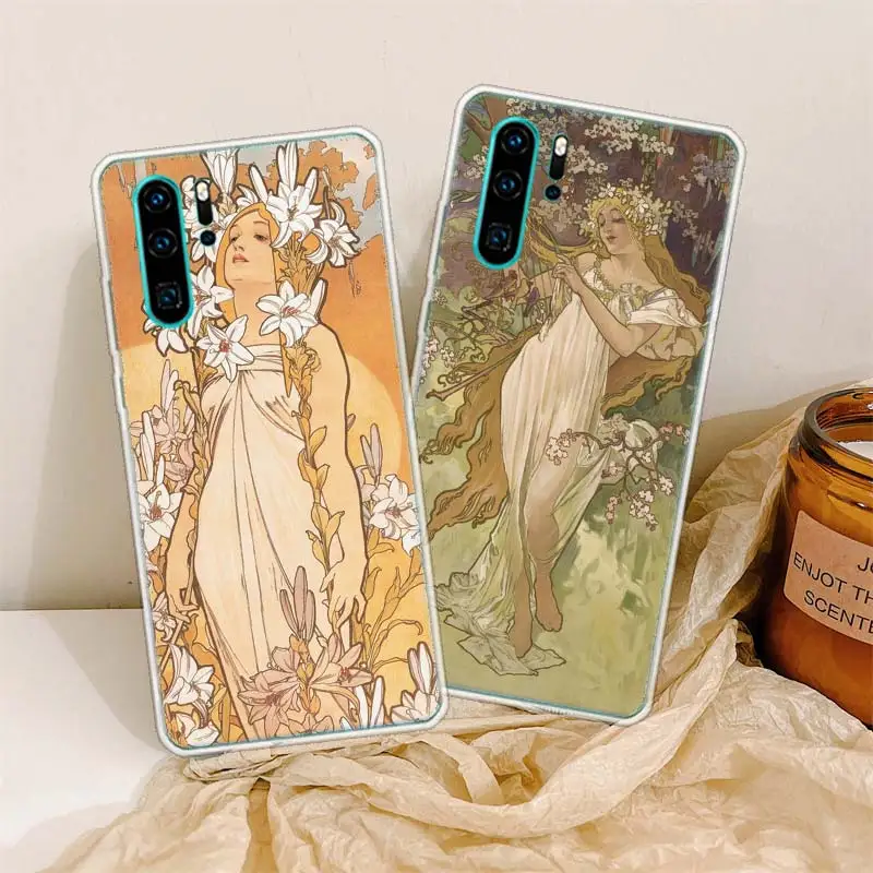 Alfons Mucha Primavera Phone Case For Huawei P50 Pro P40 P30 Lite P20 P10 Coque Mate 10 Lite 20 30 40 Pro Cover Capa Shell