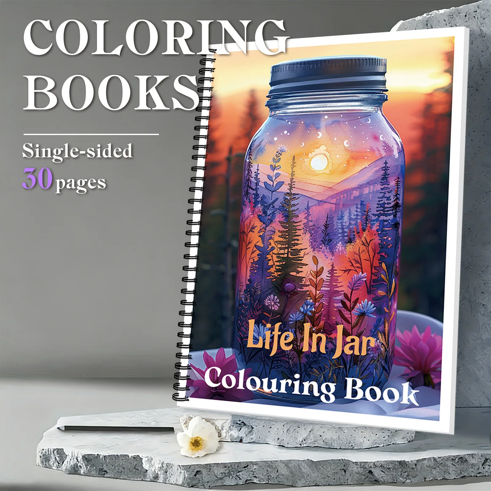 

1PC Drawing Books, Cozy Mushroom & Plant Jar-Themed Spiral Life In Jar Colouring Book, For Warm Leisure Coloring Moments