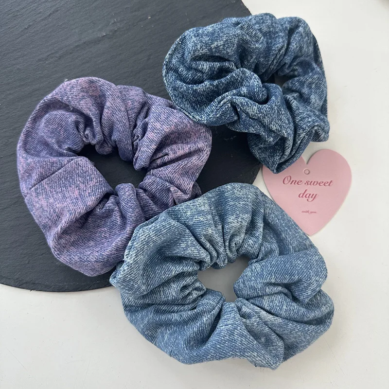 New Simple Denim Scrunchies Bow Hair Ties Headband Vintage Women Hair Accessories Ponytail Holder Elastic Hair Band Rubber Bands