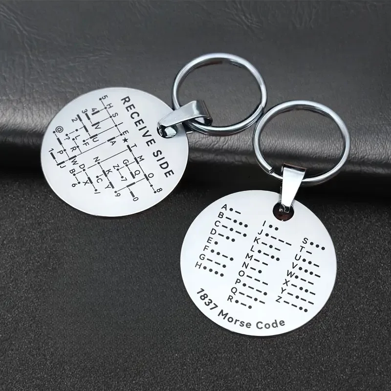 Stainless Steel Morse Code Keychain Double-Sided Alphanumeric Tag Educational Car Pendant Gift for Radio Amateurs Unisex image 3