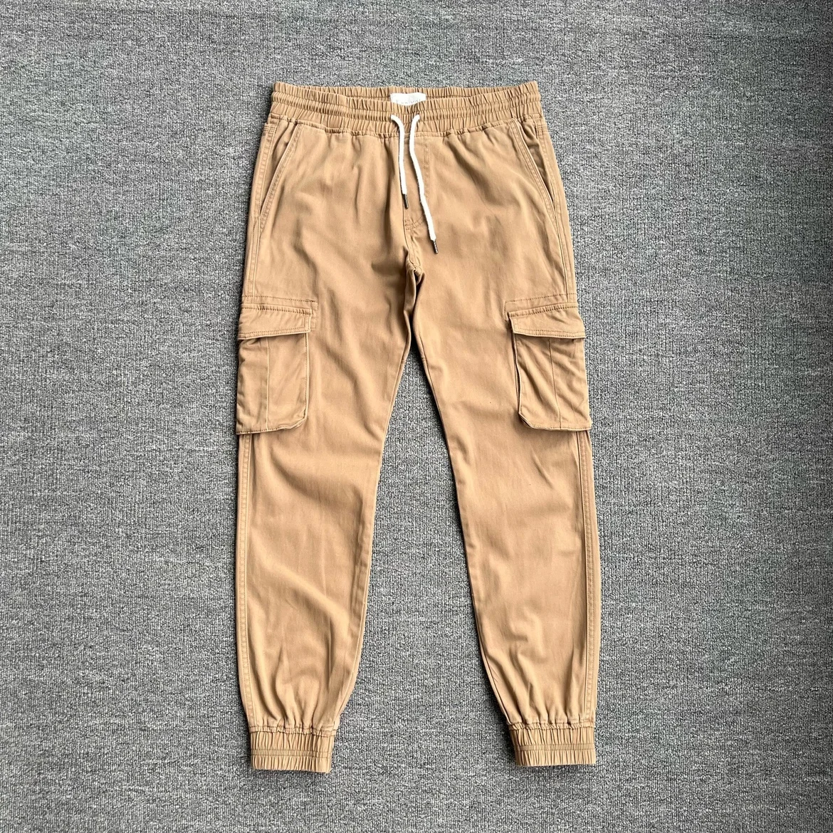 Western Style 100% Cotton Washed Stretch Pants for Men Spring Autumn Multi Pockets Jogger Trousers Youth Male Sports Workwear