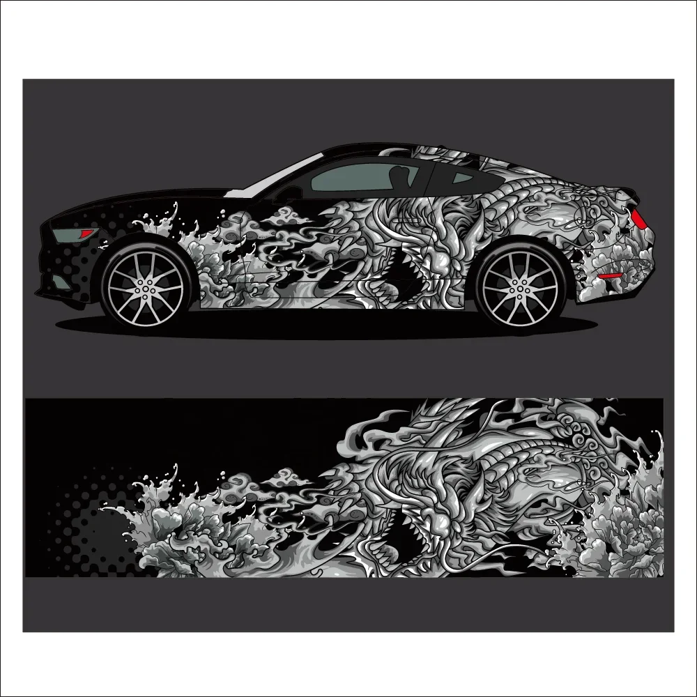 Design Pattern Car Full Wrap Sticker Decorative Car Decal Full Body Racing Graphic Decal Vinyl Wrap Modern Design Red Retro