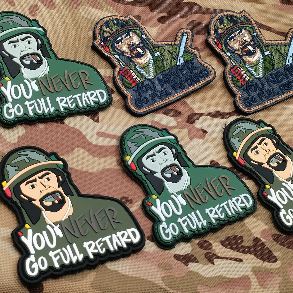 YOU NEVER GO FULL RETARD Knight Soldier Embroidery PVC Rubber Fighter Carton PVC Fabric Human Patch For Bag Hat Sticker Military