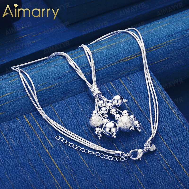 925 Sterling Silver Multi-layer Snake Bone Mixed Bead Necklace 18 Inch Women's Party Banquet Engagement Wedding Fashion Jewelry