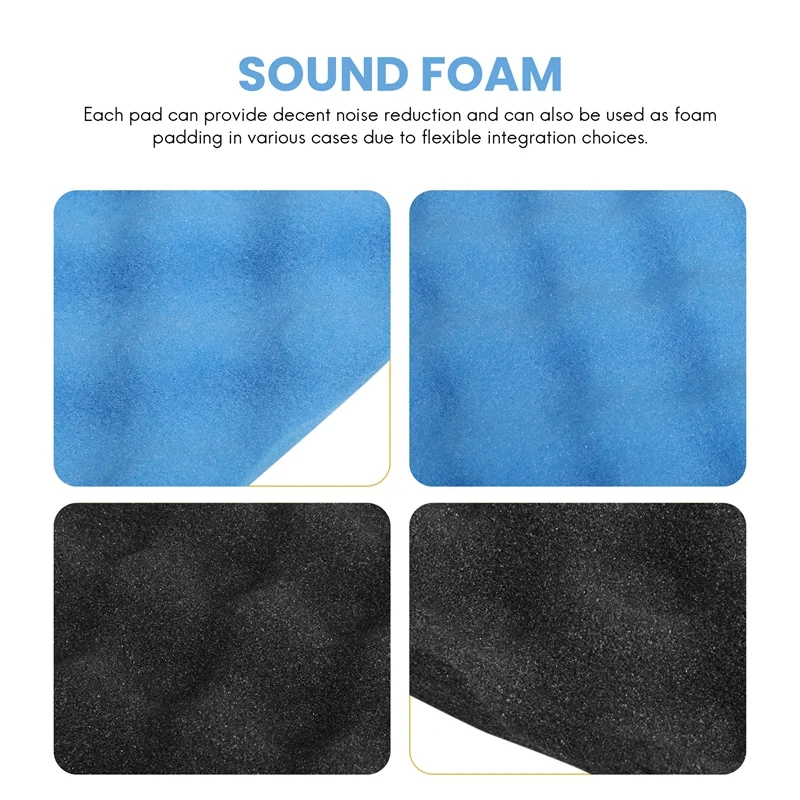 6 Pack Black + Blue / Charcoal Egg Crate Foam Acoustic Tiles Soundproofing Foam Panels Sound Insulation Soundproof Foam Padding