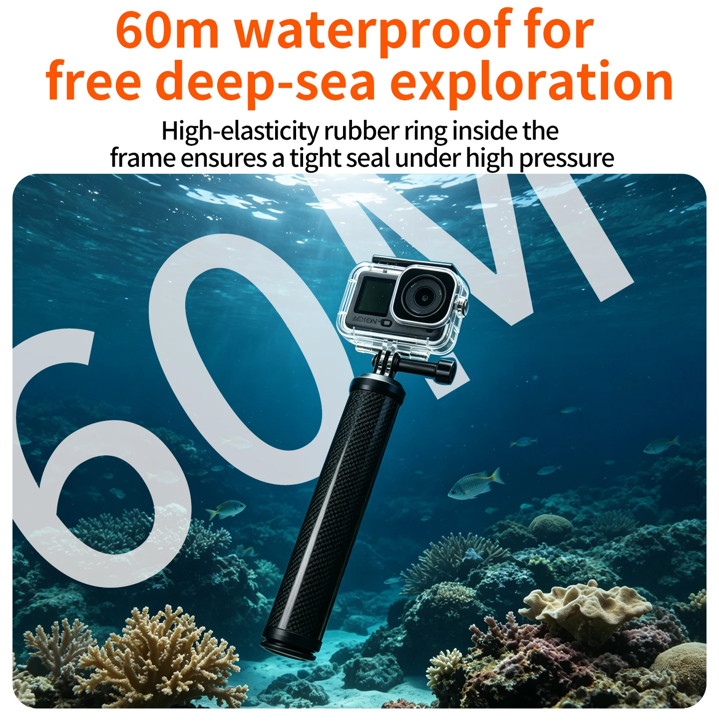 60M Wasserdichtes Gehäuse für DJI Osmo Action 6 mit Auftriebsstab-Griff, Hochtransparentes Tauchgehäuse für Action6 Kamera – Detail 7