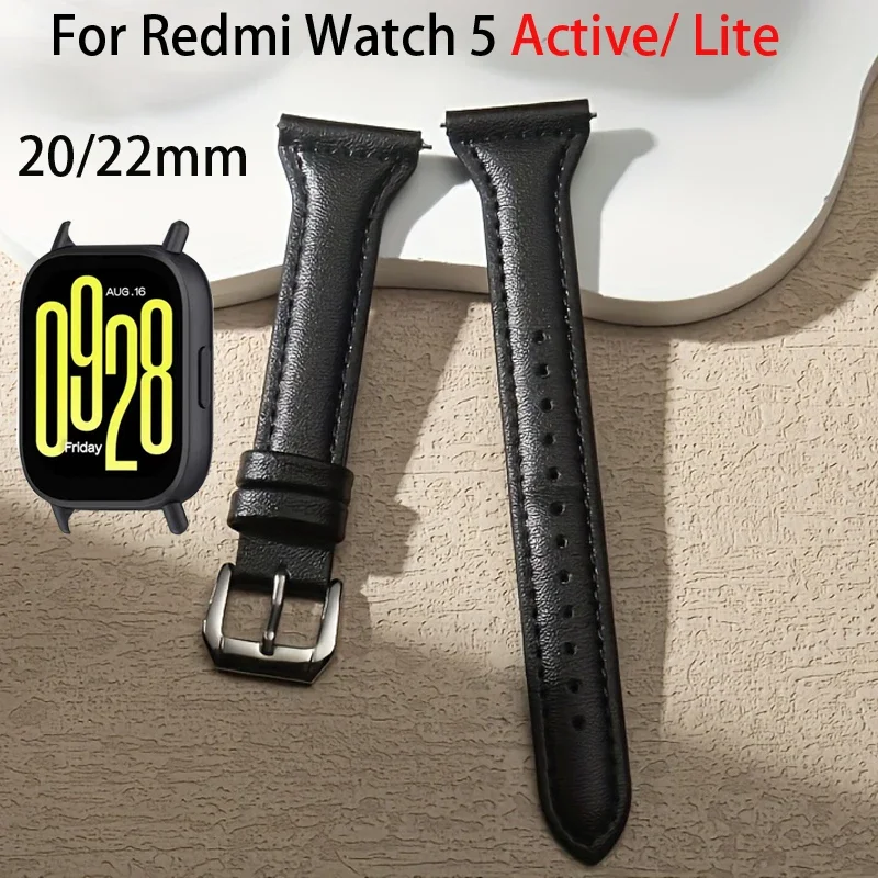 Slim Leather strap For Redmi Watch 5 Active/Lite band/Xiaomi watch S4 20-22mm bracelet Galaxy watch 6/7/FE/5 Pro/4 Classic belt