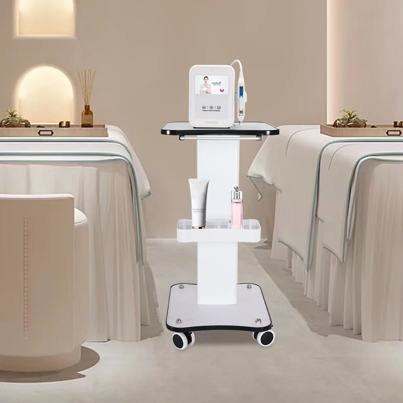 

3 Tier Rolling Trolley Cart Storage Equipment Machine SPA Mobile Beauty Instrument Tray Salon Stand Organizer White