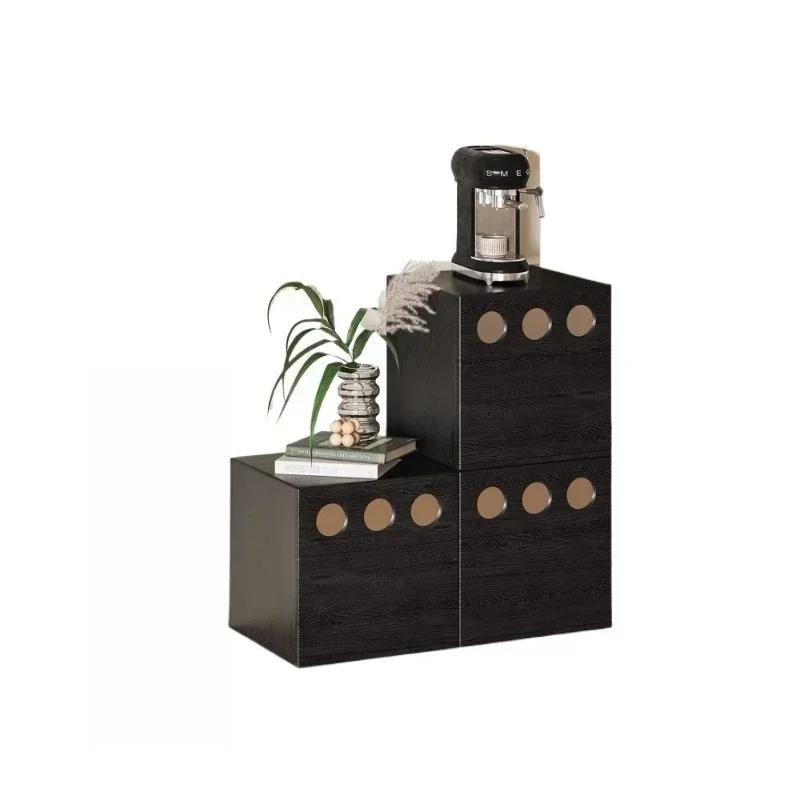 Caramel color simple wall side cabinet, living room modern art movable storage cabinet