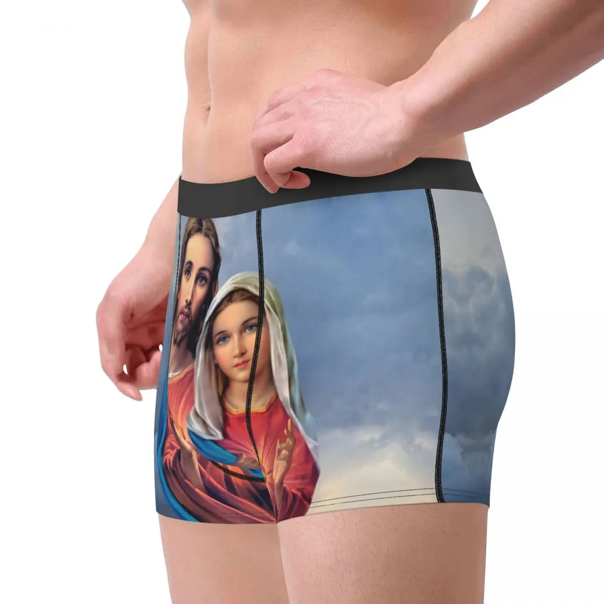 Custom Sacred And Immaculate Hearts Boxers Shorts Men Catholic Jesus and Mary Briefs Underwear Novelty Underpants