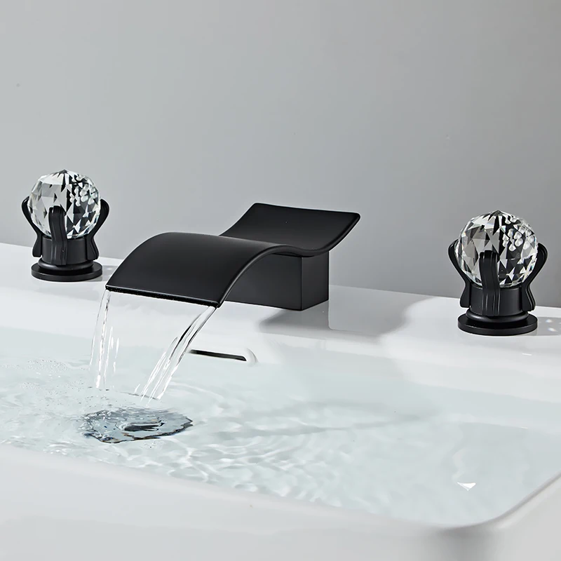 

becola Bathroom Basin Faucet With Crystal Ball Switch Waterfall Basin Faucets Hot Cold Water Mixer Tap Set Dual Handle Control