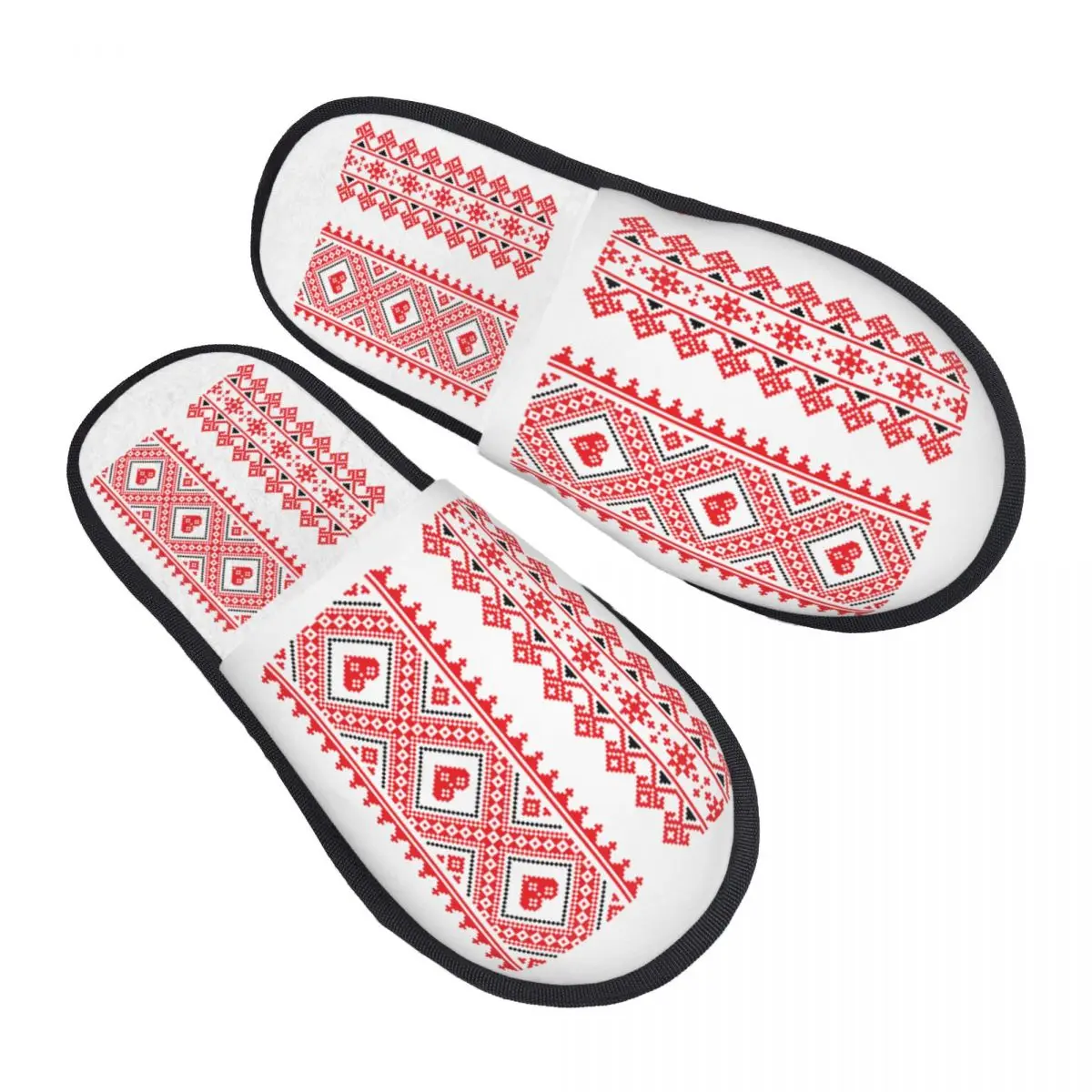 Custom Ukrainian Traditional Embroidery House Slippers Women Comfy Memory Foam Vyshyvanka Slip On Hotel Slipper Shoes