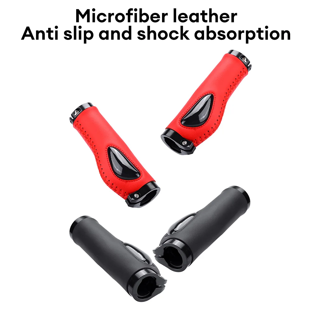 Leather Bicycle Grips Liquid Silicone MTB Handle Cuffs Ergonomics Handlebar Grip Bilateral Lock Non-slip Road Bike Accessories