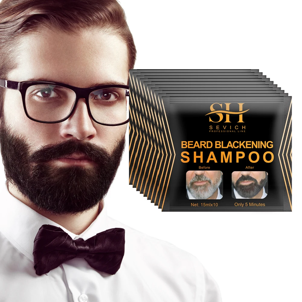 Efficient Hair Dye Blackening Beard Shampoo Paint Men Beard Coloring Dye Natural Temporary Blackening Moustache Shampoo 10pcs