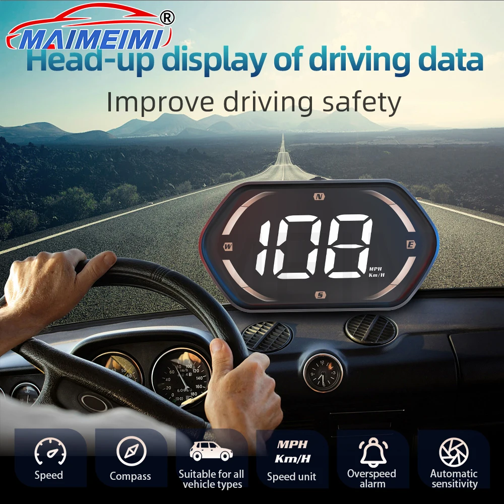 5V Universal Car HUD GPS HUD Head Up Display Digital Speedometer KMH MPH Dispaly Suitable for All Vehicles