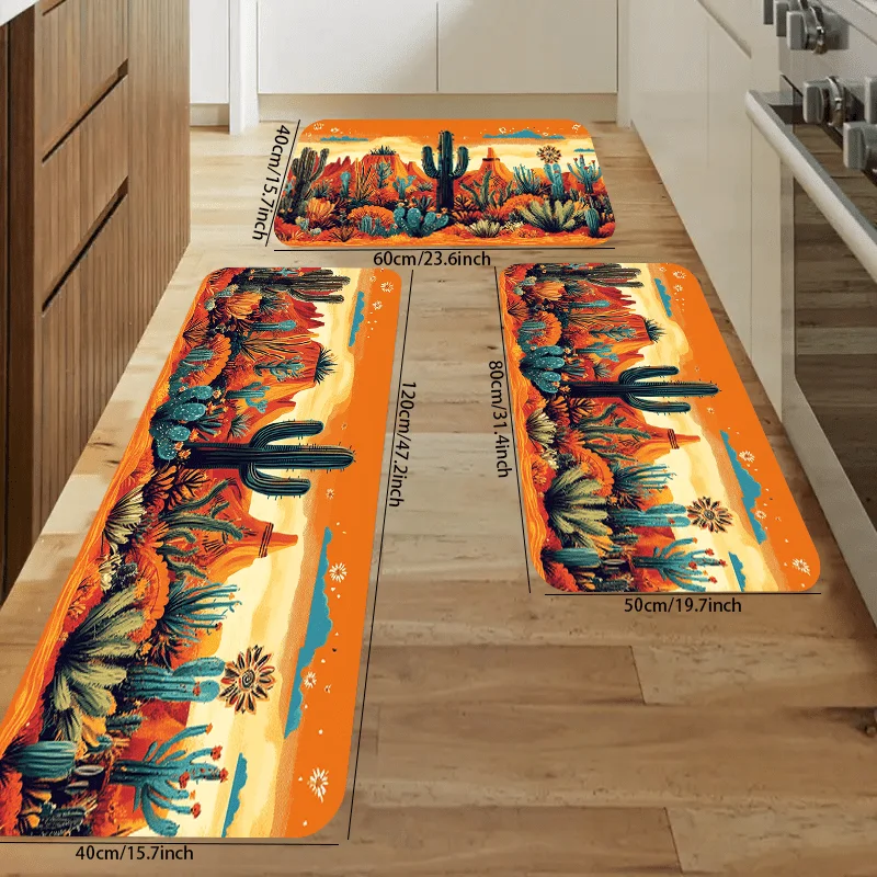 Southwest Cactus Doormat - Vibrant Tribal Polyester Entryway Rug, Non-Slip Indoor Outdoor Welcome Mat for Modern Home Decor