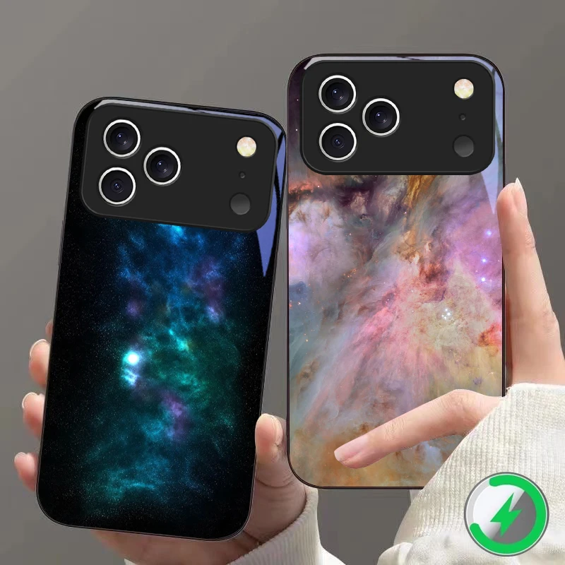 Funda Magnética de Vidrio con Diseño de Nebulosa Espacial para iPhone 16E, 17 Pro Max, 15 Pro, 14, 13 Plus, 12 mini, 11, 16 Air, 17 Pro