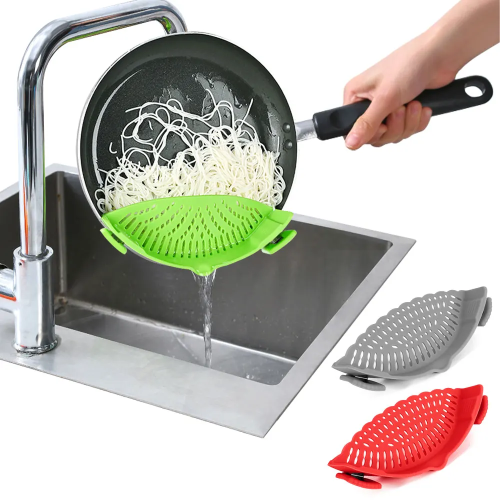 

Universal Silicone Clip on Pan Pot Strainer Anti Spill Pasta Pot Strainer Food Grade Fruit Colander for Pasta Fruit Vegetable