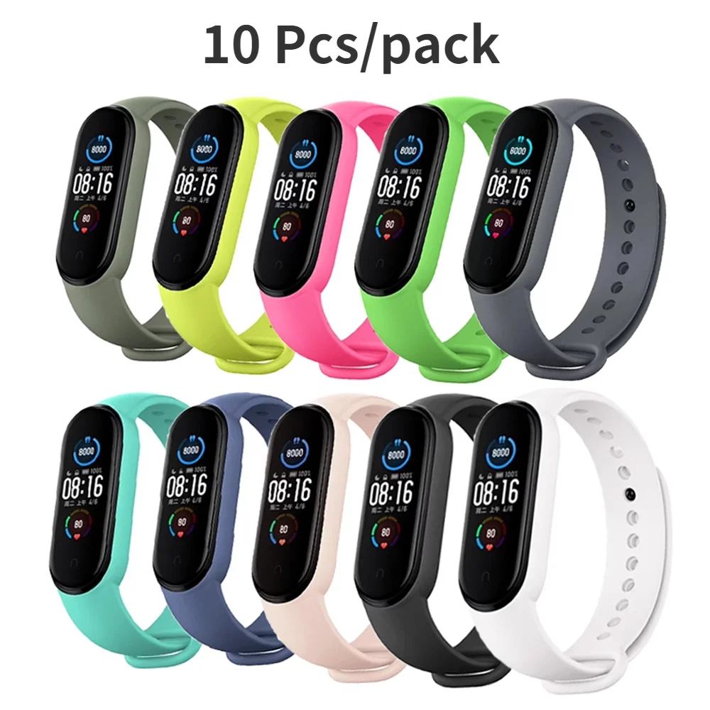 10 Pieces/pack Strap for official Xiaomi Band 7 6 5 4 3 Silicone Bracelet for Mi Band