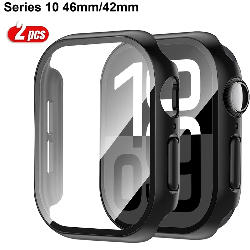 2pcs Tempered Glass Case For Apple Watch Series 10 9 8 7 6 5 SE 46mm 45MM 41MM 42mm 40mm 44MM Screen Protector Cover Accessories