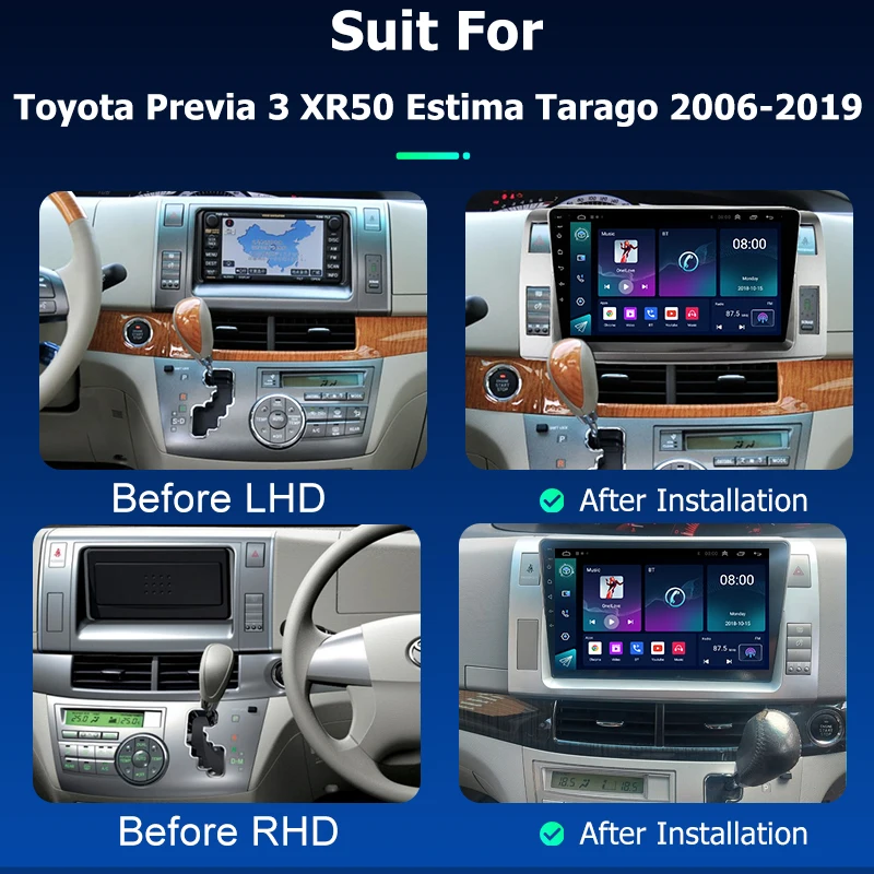 Android Car Radio Carplay for Toyota Previa 3 XR50 Estima Tarago 2006 2019 GPS Navigation Multimedia Player Stereo screen tape
