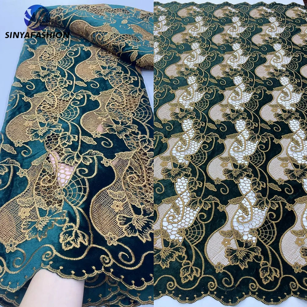 

Sinya Luxury Green African Nigerian Velvet Lace Fabric 2025 High Quality 5 Yards Laser Embroidered Cord Guipure Lace Fabrics