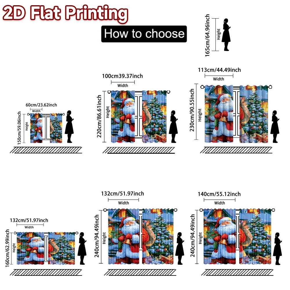 2D flat printing 2pcs Trend Christmas Curtains Christmas Santa and Tree Digitally printed polyester curtains Birthday Party for