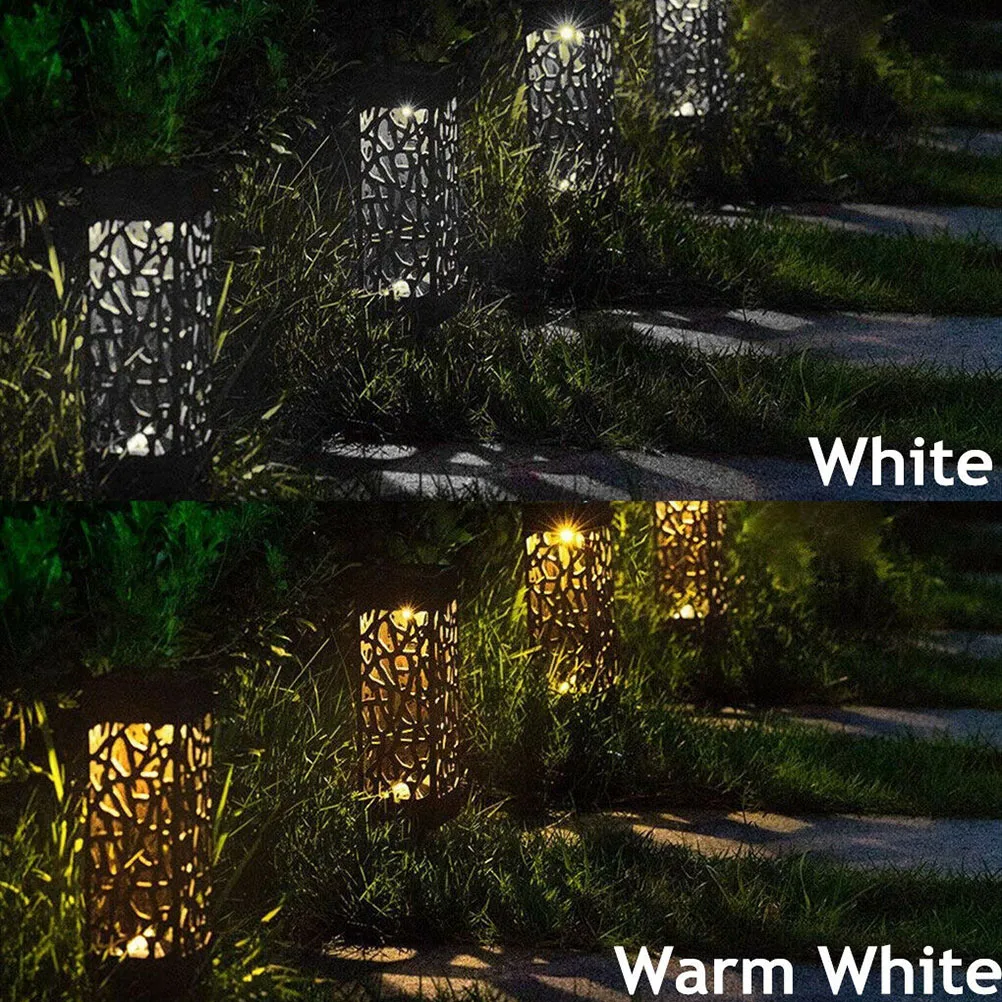 

6Pcs Solar Lawn Light Hollow-Out Design Black Color Warm White Outdoor Ground Plug Light Garden Path Landscape Lamp