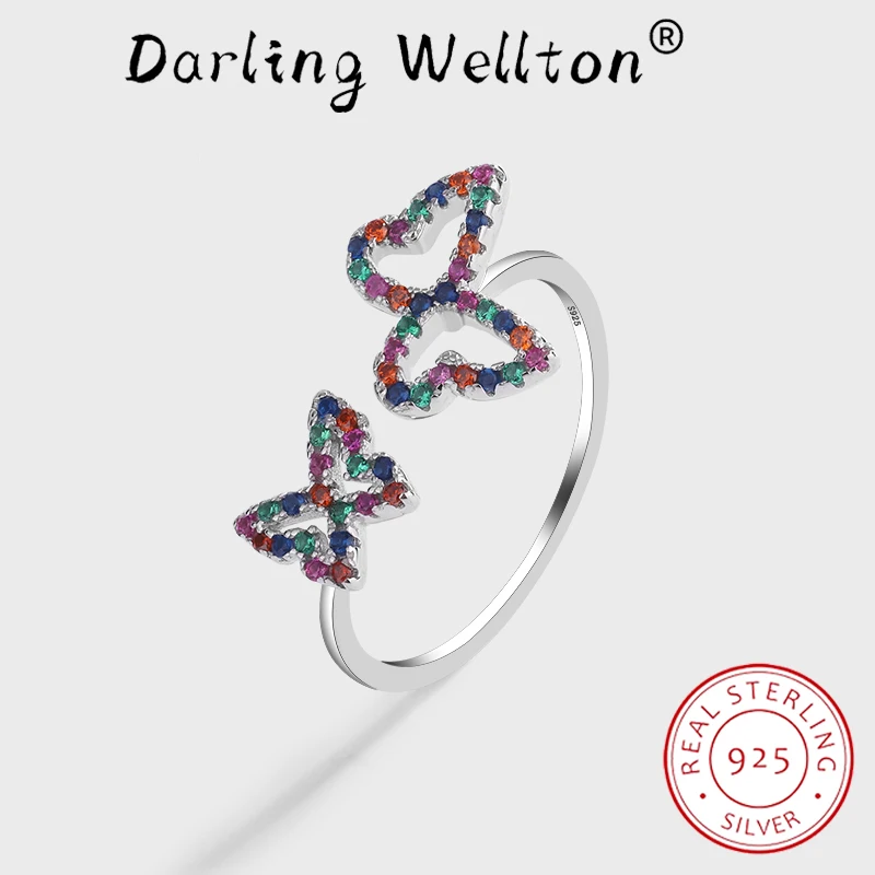 

Creative Rainbow Double Butterfly Number 8 Couple Ring For Women Colorful Bow Original Sterling Silver Anniversary Gift Jewelry