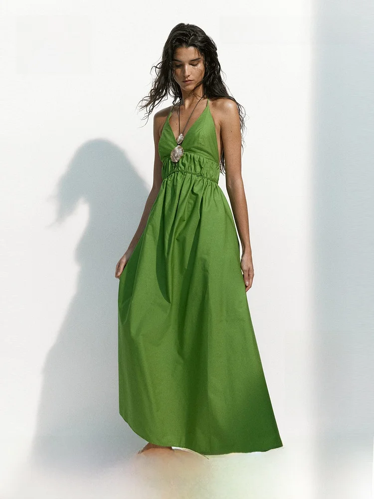 

H&M Women's Summer 2026 Island Holiday Casual Style Cotton Gauze Neckline Dress Slim Fit Daily Wear No Sleeve Dress
