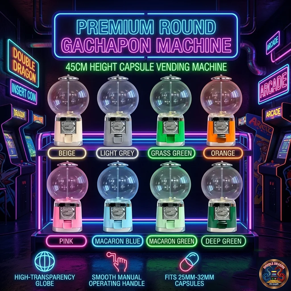 

Round Gachapon Machine - 45cm Height Capsule Vending Machine - 8 Vibrant New Colors - Customizable Coin Mechanism for Currency