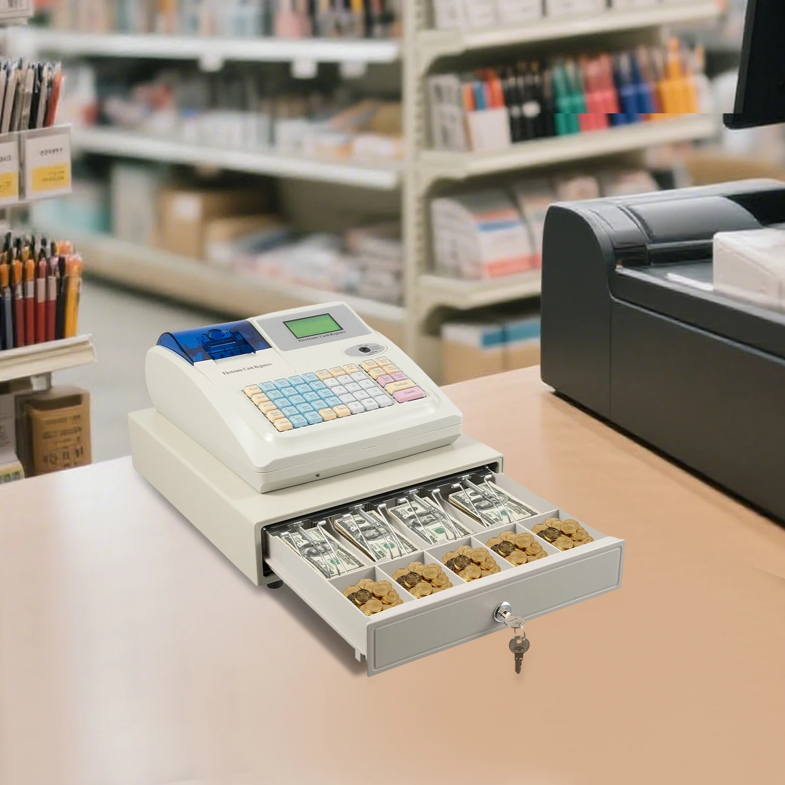 

28*33,5 см 48 клавиш белый электронный кассовый аппарат из нержавеющей стали система управления наличными для сканеров штрих-кодов принтеры билетов