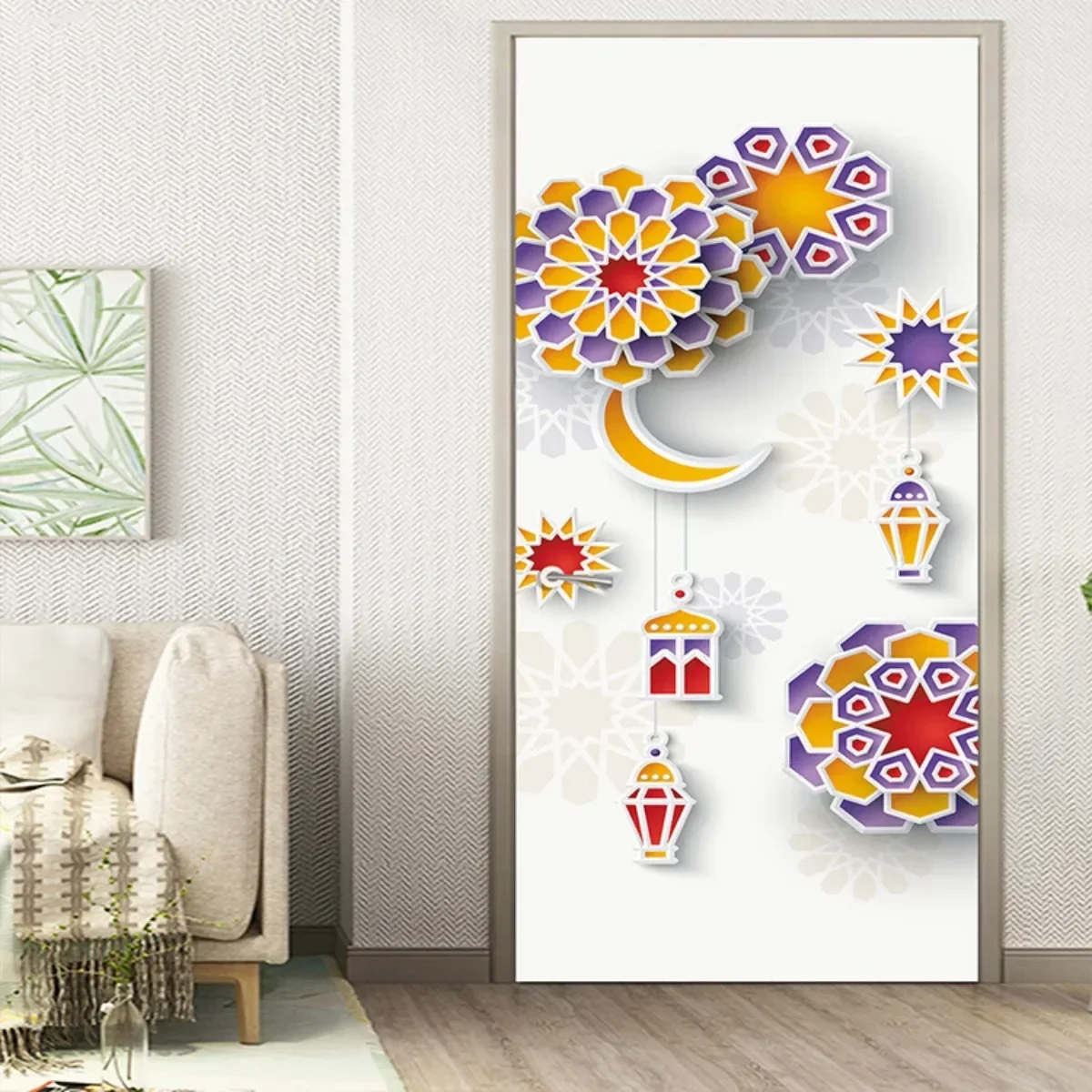 

Bohemian Mandala Self-adhesive Door Stickers Bohemian Flower Wallpaper Exotic Ethnic Flower Decal Family Bedroom Decoration Mura