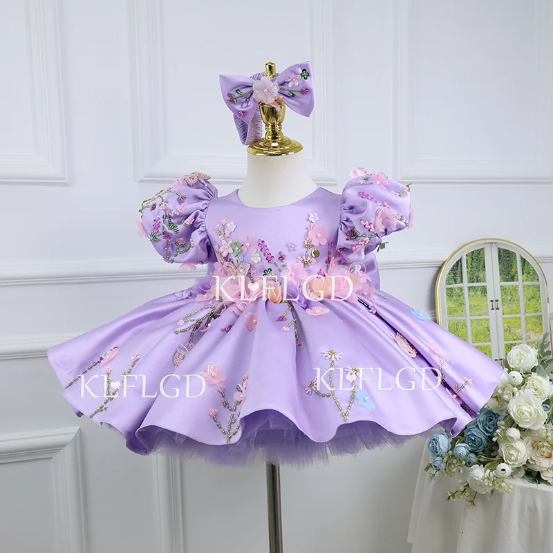 KLFLGD Luxurious High-End Hand Embroidered Dress, Elegant and Gorgeous Party Dress, White Satin Fluffy Dress