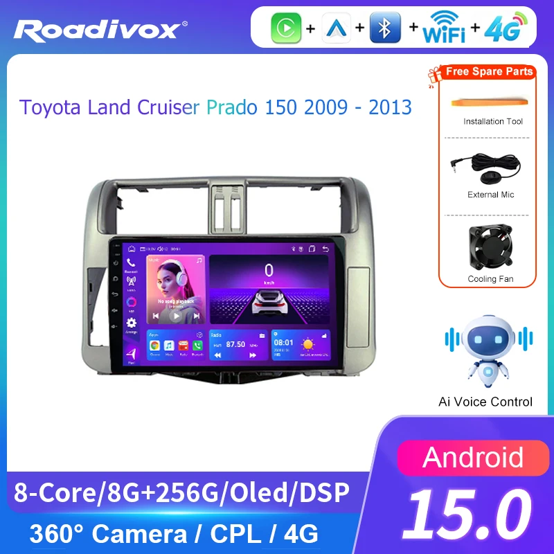 AI VOICE roadivox Android car radio for Toyota Land Cruiser Prado 150 2009 2013 GPS Navigation video Multimedia Player tape