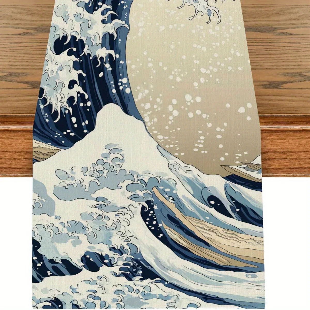 Japanese Ukiyo-e Wave Table Runner - Traditional Art Print Home Office Restaurant Decor