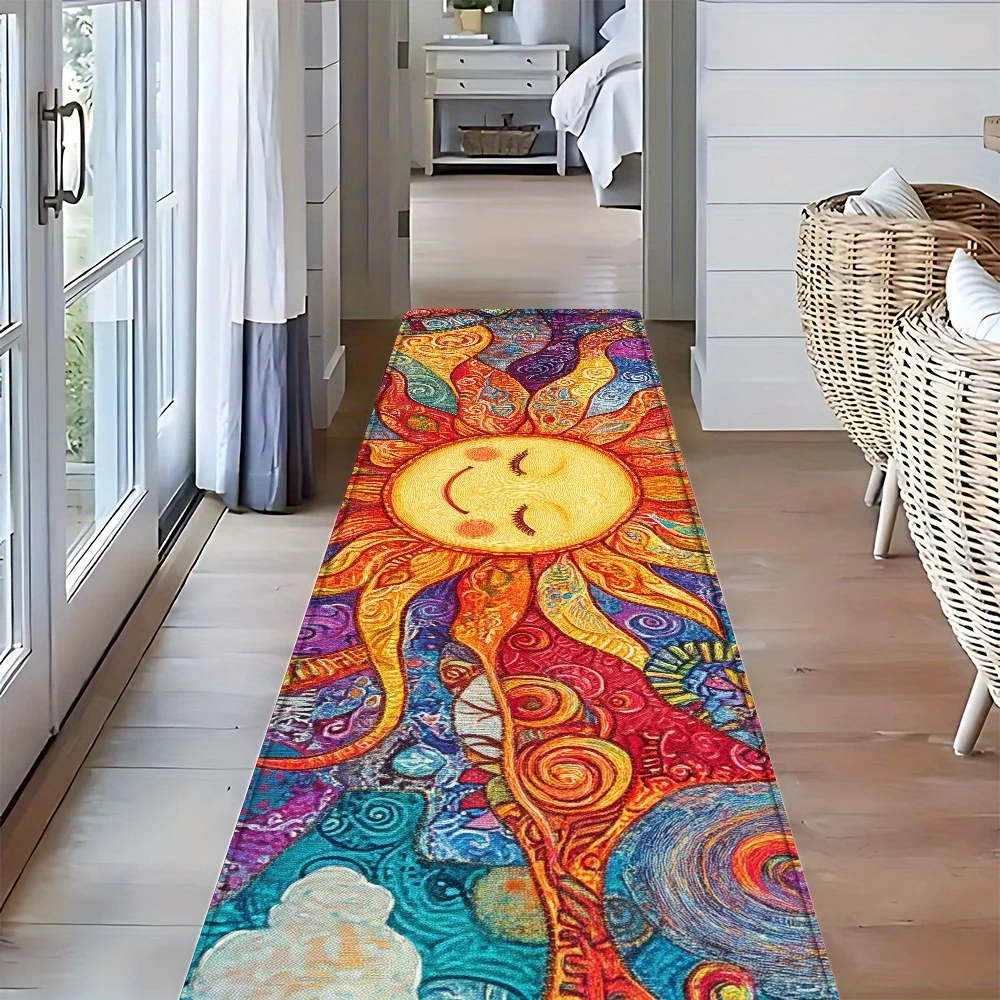 VIKAMA Boho Sun Face Long Runner Rug Non Slip Kitchen Mat Entrance Hallway Floor Mat