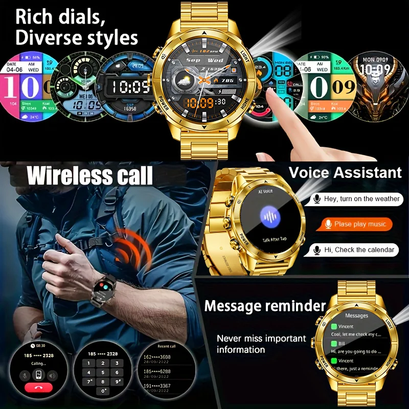 New Smart Watch For Men Bluetooth Call Heart Rate Sleep Monitor Outdoor Compass LED Flashlight Waterproof Sport Smartwatch 2025