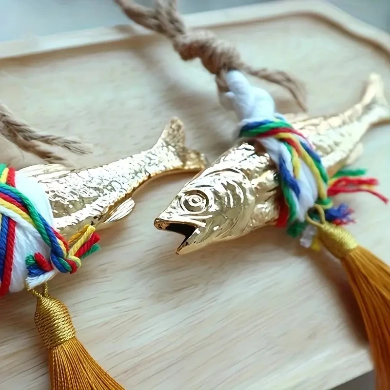 Colgante de pez de bacalao dorado Gadus, adorno colgante de halógramos de estilo coreano, colgante de puerta, paz, suerte, riqueza, decoración de pared de pez, 1 ud.
