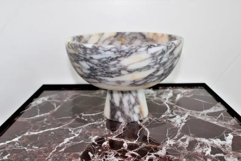 Imagem -03 - Calacatta Marble Serving Bowl Pedestal de Mármore Curvo Bowl Home Presentes 20cm Natural