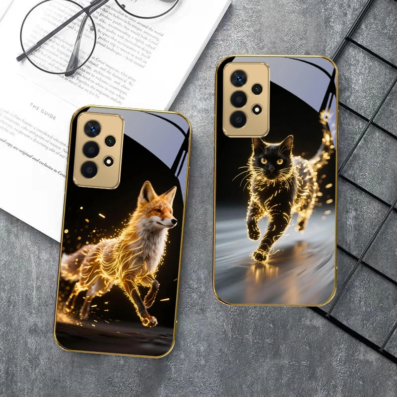 فخور هوانغ كيلين لسامسونج A 01 52S A04 A05S A10 A12 A13 22 23 24 36 42 M02 نوت 10 20 الترا 8 9 الزجاج الذهبي جراب هاتف #6