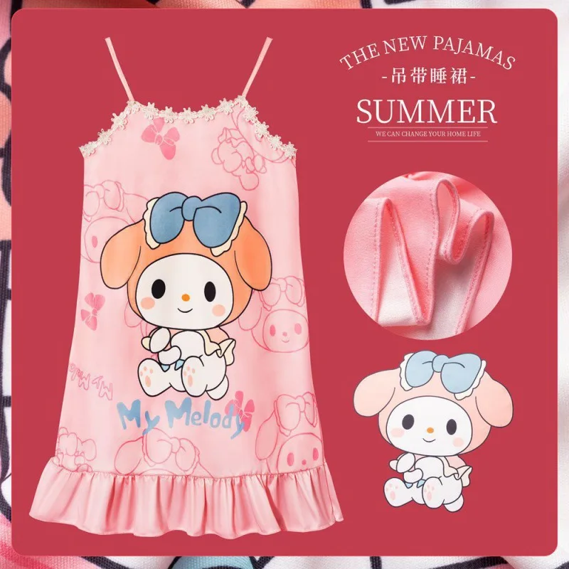 

My Melodys Kawaii Children's Nightdress Girl's Summer Cute Cartoon Pajamas Home Wear Sweat Vest Skirt Air Conditioning Clothing