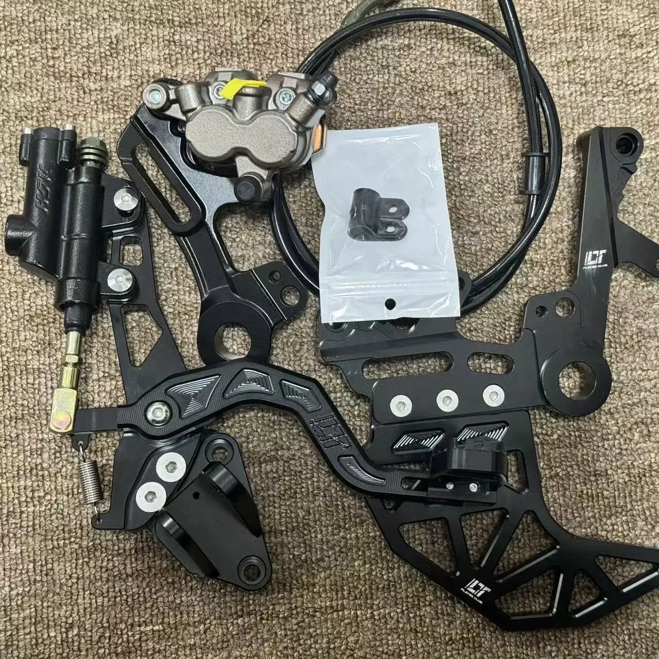 Left Double Caliper Bracket Foot Pedal Motorcycle Parts - CNC Reinforced Black