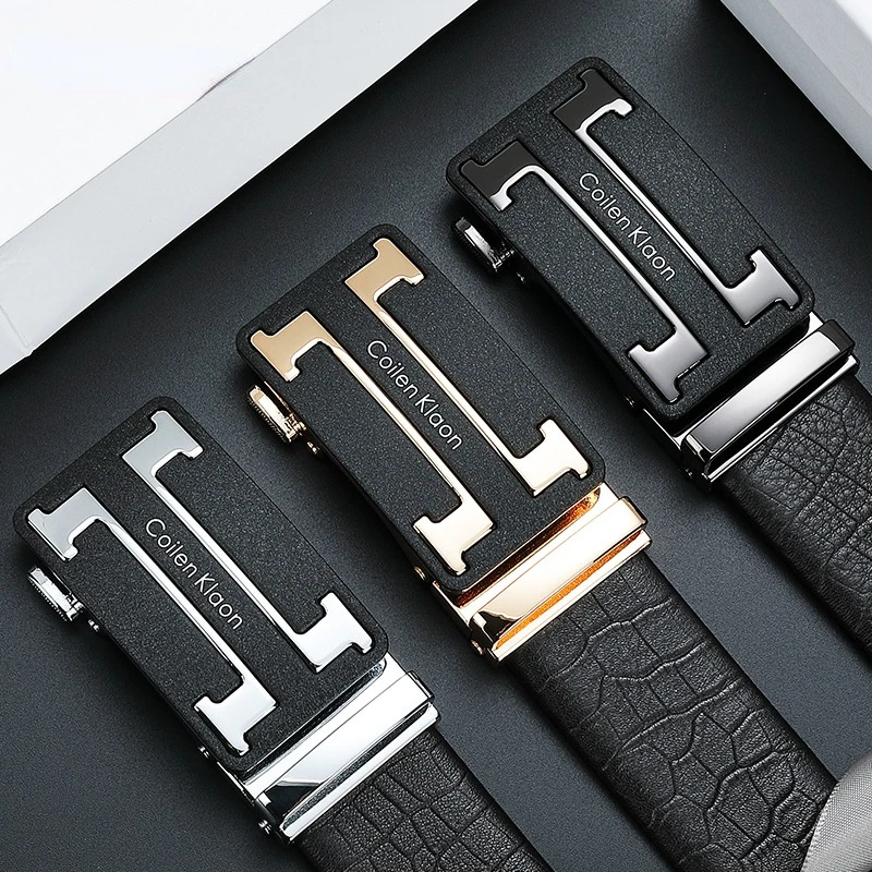 

Men's Business Lengthened Belts Fashion Men casual Automatic Buckle Minimalist Design Leather Belt Coffee Belts2022 New